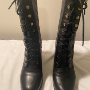Guess Multi Leather Lace Up Black Boot  Size 9 medium  Heel Size 3 1/2 inches